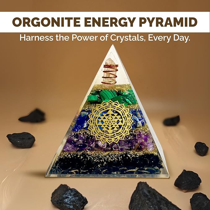 Tourmaline Orgone Pyramid โ Anxiety Relief & Energy Shield โ Handcrafted Orgone Generator with Tourmaline, Amethyst, Lapis Lazuli & Malachite โ Meditation Altar Dรฉcor & Gift