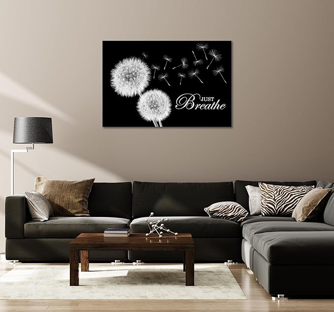 SKASNFAI Zen Wall Decor Motivation Dandelion Just Breathe Canvas Print Artwork Motivation Positive Wall Art for Inspirational Quotes Yoga Room (24L x 36W)