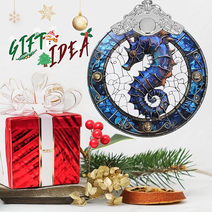 Sea Horse Stained Glass Orament - Christmas Ornament - Christmas Decorations for Tree - Holiday Present ldeas - Gift Exchange