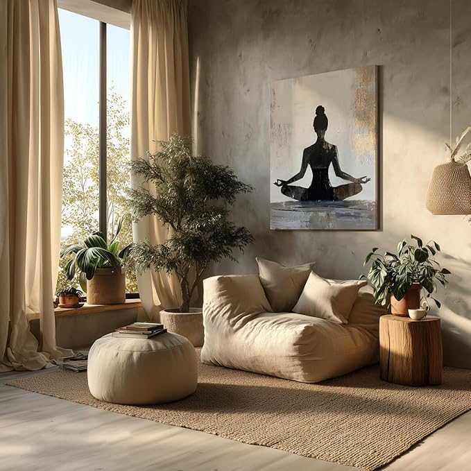 GELDSTEI Framed Zen Wall Art, Modern Yoga Girl Canvas Painting, Tranquil Meditation Wall Decor, Spiritual Aesthetic Picture, Calming Mindfulness Poster Prints for Living Room Spa Yoga Studio 16"x24"
