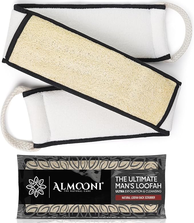 Sturdy Natural Loofah Back Scrubber for Shower for Men, Egyptian Loofah Body Scrubber Exfoliator and Washer for Men to Clean Your Back Deeply Like an Exfoliating Washcloth- 1 Count (1 Pack) - Black