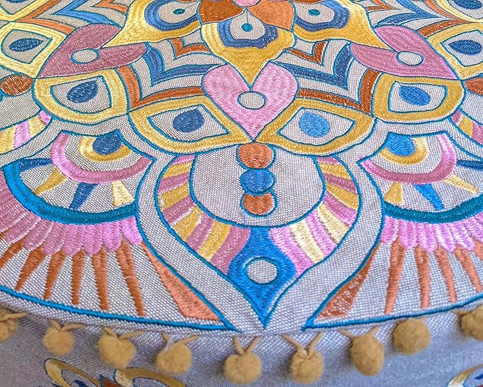 Modern Round Floor Cushion Cover Flower Room Décor Boho Furniture Round Floor Pillow Pouf Footstool Boho Chic Siting Area Stool Cushion Case Luxury Kids Room Décor Cotton 24x8 Unstuffed