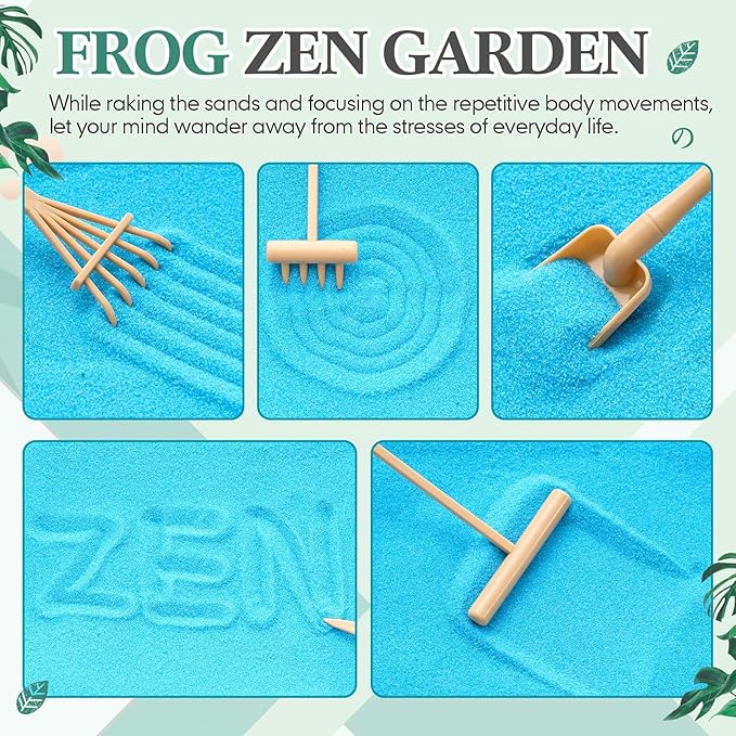 Soulchen Zen Garden Kit for Desk Decor Christmas Sand Zen Garden Gifts Mini Sandbox Set with Black Wooden Tray, Sand, Tools & Accessories Japanese Gifts for Meditation Room Office Home