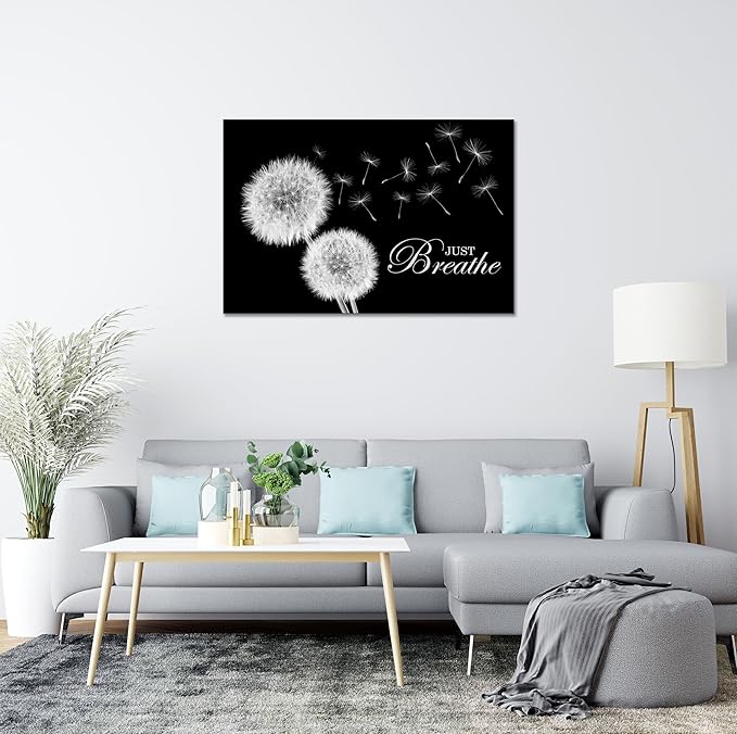 SKASNFAI Zen Wall Decor Motivation Dandelion Just Breathe Canvas Print Artwork Motivation Positive Wall Art for Inspirational Quotes Yoga Room (16L x 24W)
