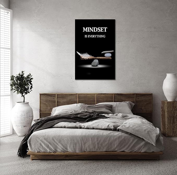 SKASNFAI Mindset Motivation Office Wall Art Zen Stone Canvas Print Pictures Wall Decor Framed Positive Quotes Posters for Living Room Bedroom Decoration (24L x 36W)