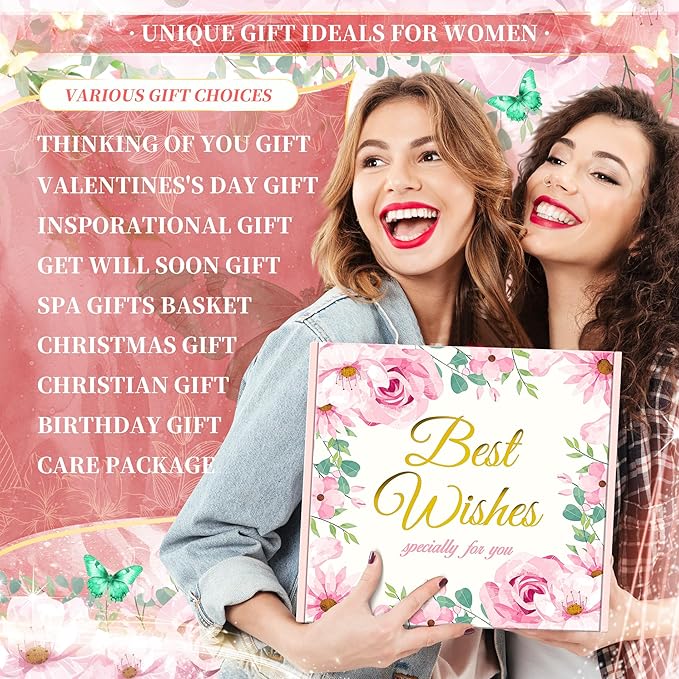 Fortuning's JDS 13PCS Christian Gifts for Women Faith, Pink Birthday Gifts for Women, Inspirational Gifts,Self Care Gifts Get Well Soon Gifts Basket, Care Package for Mom Wife Her Sister Best Friends