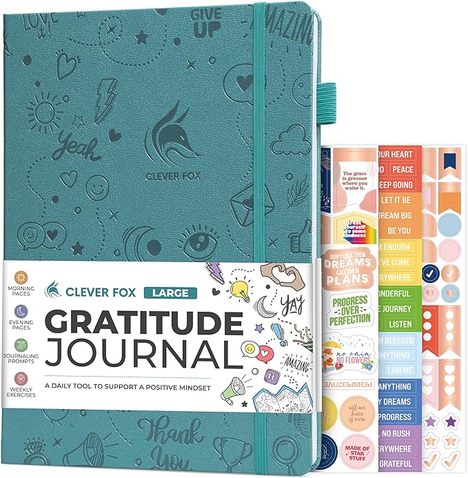 Clever Fox Gratitude Journal Large – Happiness, Positivity & Affirmation Journal – Inspirational Daily Notebook, 3 Months, 8.3x11” (Aquamarine)
