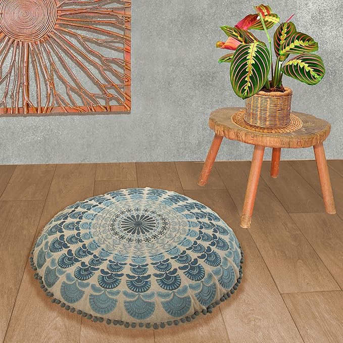 Mandala Life ART Bohemian Meditation Cushion Cover –Luxury, Artisan Room Décor Floor Pillow Case for Yoga, and Boho Chic Seating Area Floor Pillow – Accent Your Living Room, Bedroom, Kids