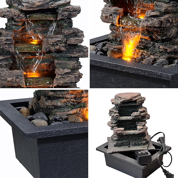 Tabletop Water Fountain, Home Décor Soothing Sound Machine with Automatic Pump, Deep Basin and Natural River Rocks. Indoor Zen Relaxation for Office, Living Room, or Bedroom Décor.