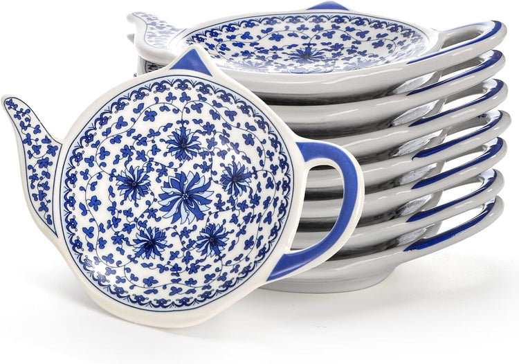 Tea bag coasters arranged beside a teacup for clean and mindful tea preparation