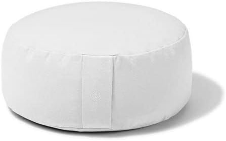 Organic Round Meditation Cushion by renoo - Durable Comfortable Cotton, Linen, Hemp - Modern Zafu - Buckwheat Floor Pillow Yoga Bolster in 15 Colors Removable Cover - 15 inches - Cloud