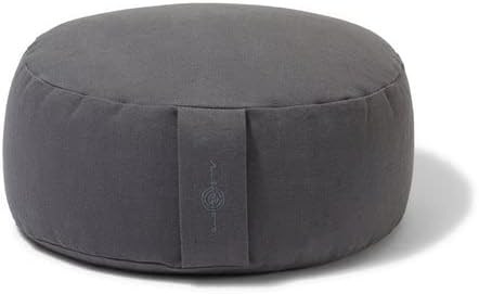 Organic Round Meditation Cushion by renoo - Durable Comfortable Cotton, Linen, Hemp - Modern Zafu - Buckwheat Floor Pillow Yoga Bolster in 15 Colors Removable Cover - 15 inches - Slate