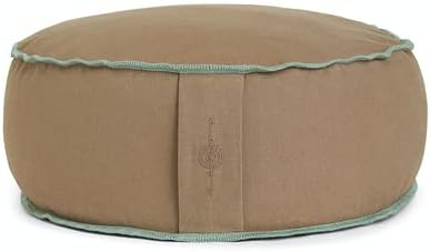 Organic Round Meditation Cushion by renoo - Durable Comfortable Cotton, Linen, Hemp - Modern Zafu - Buckwheat Floor Pillow Yoga Bolster in 15 Colors Removable Cover - 15 inches - Earth