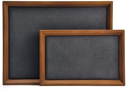 Oirlv Solid Wood Flat Jewelry Tray, Rectangle Jewelry Display Tray, Drawer Dresser or Nightstand Organizer, Microfiber Valet Tray, Catchall Tray(Grey, Large)