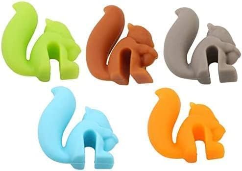5 Pcs Colorful Cute Squirrel Shape Silicone Tea Bag Holder Cup, Squirrel Drink Markers, Tea Bag Holder for Cup Hanging Tool Mug Candy Colors Gift Set, Tea Bag Coasters