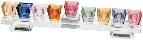 9 Branch Elegant Colorful Glass Menorah: Modern, Elegant Jewish Hanukkah Replica Candelabra Candleholder Stand, 10.6"*2.7"