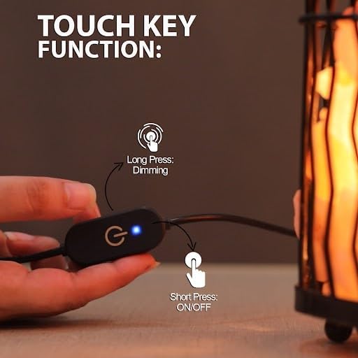 Himalayan Glow Pillar style Salt Basket Lamp with salt chunks, Himalayan Salt lamp with Touch Dimmer Control, Amber Glow, Idle for Home, Offices, and Dorm Decor