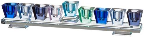 9 Branch Fine Blue Glass Menorah: Modern, Elegant Jewish Hanukkah Replica Candelabra Candleholder Stand, 10.6"*2.7"