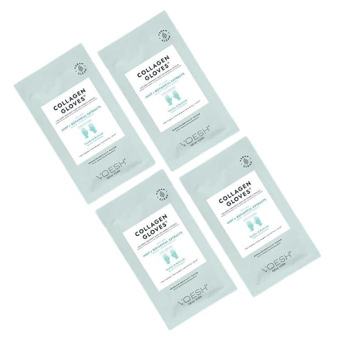 VOESH Collagen Gloves, Vegan Hand Masks, Peppermint 4 Pack, Moisturizing Hand Mask, Lotion Gloves, Hydrating Gloves, Hand Care, Spa Manicure Gloves, Dry Hand Treatment