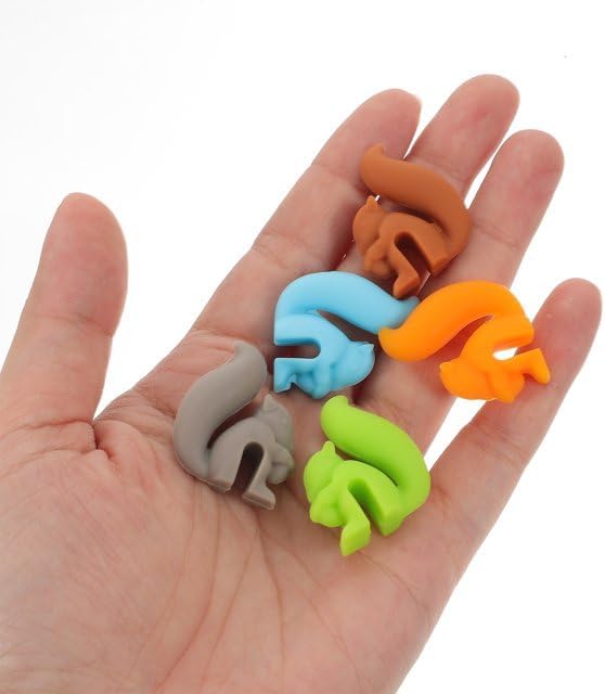 5Pcs Random Color Cute Squirrel Shape Silicone Tea Bag Holder Cup, Squirrel Drink Markers, Tea Bag Holder for Cup Hanging Tool Mug Candy Colors Gift Set，Tea Bag Coasters，Coffee, Tea and Espresso