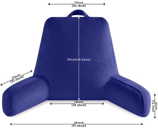 Reading Pillow for Sitting in Bed Adult, Reading Pillow with Shredded Memory Foam, Bed Pillow with Washable Cover, Back Pillow Sitting Up with Extend Arms, Navy, X-Large