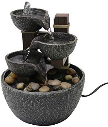 Nature's Mark 7" H Tiered Rock Bowl Tabletop Water Fountain with Natural River Rocks (Power Cord Attached)