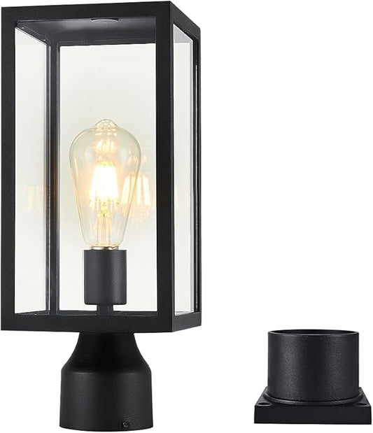 Large 15 inch Outdoor Post Light,Waterproof Cast Aluminium Lamp Post Light Fixture,Post Lantern with Pier Mount Base,Matte Black,Suitable for Garden,Yard,Driveway,etc