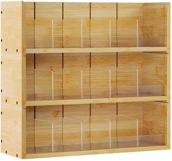 X-cosrack Bamboo Tea Bag Organizer Storage Box, 3 Tier Stackable Tea Bag Box Natural Wood, Wall Mount Tea Chests with Acrylic for tea bags Office Kitchen Cabinet Pantry