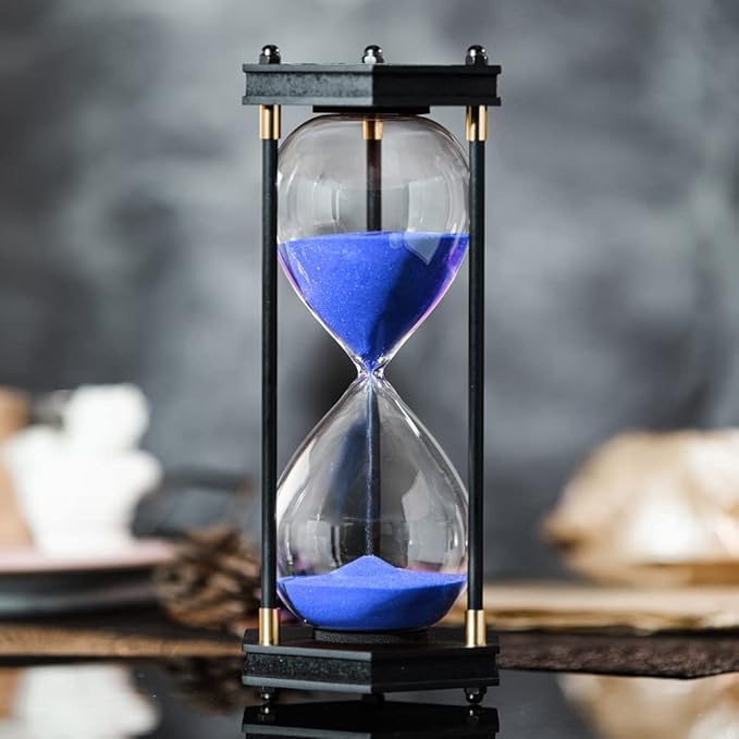 Large Hourglass Timer 60 Minute, Decorative Hexagon Frame Sandglass with Blue Sand