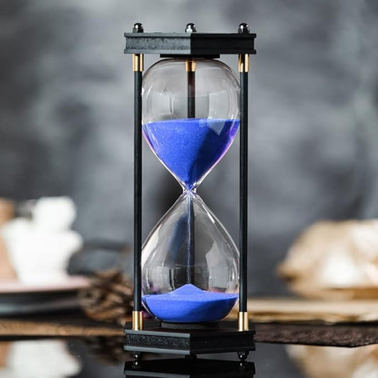 Large Hourglass Timer 60 Minute, Decorative Hexagon Frame Sandglass with Blue Sand