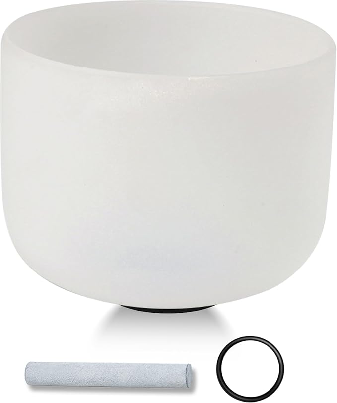 432HZ 10 Inchs Frosted Crystal Singing Bowl Set for Meditation Healing Yoga Chakra Quartz Crystal Sound Bowls with Heavy Duty Carry Case and Rubber Mallet,Suede Striker,O-rings