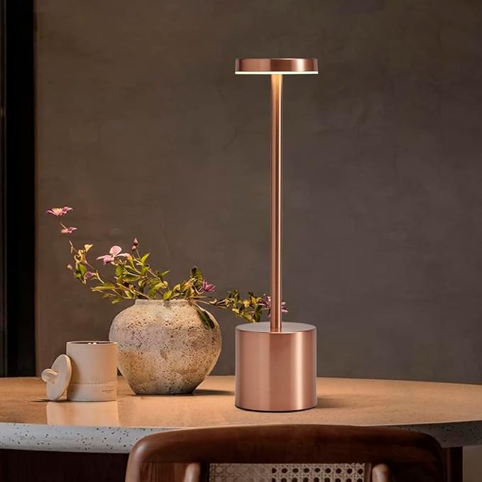 2 Pack Rechargeable Cordless Table Lamps, Portable 5000mAh Battery Table Light, 3 Color Stepless Dimming LED Table Light with Memory Function, Touch Lamp For Outdoor/Patio/Restaurant(Rose Gold)
