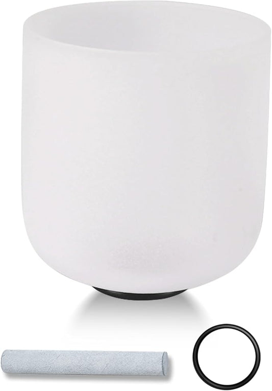 432HZ 6 Inchs Frosted Crystal Singing Bowl Set for Meditation Healing Yoga Chakra Quartz Crystal Sound Bowls with Heavy Duty Carry Case and Rubber Mallet,Suede Striker,O-rings