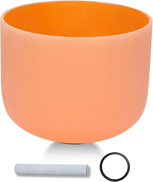 432HZ 11 Inchs Frosted Crystal Singing Bowl Set for Meditation Healing Yoga Chakra Quartz Crystal Sound Bowls with Heavy Duty Carry Case and Rubber Mallet,Suede Striker,O-rings