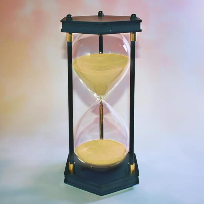 Large Hourglass Timer 60 Minute, Decorative Hexagon Frame Sandglass with Yellow Sand