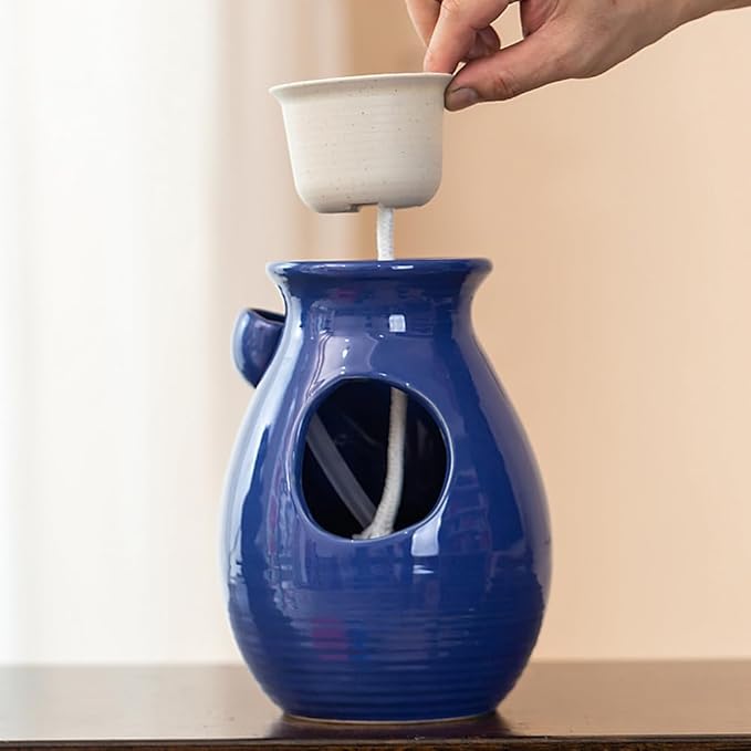 Ceramic Tabletop Desktop Fountain Water Feature Waterfall Home Indoor Decoration (Blue)