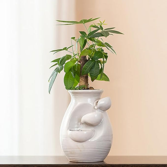 Ceramic Tabletop Desktop Fountain Water Feature Waterfall Home Indoor Decoration (White)