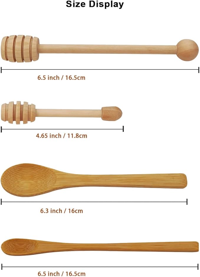 Wooden Honey Dipper Sticks and Spoon - 8Pcs Wooden Spoon for Honey Sticks Spreading & Scooping Used in Kitchens and for Picnics Party
