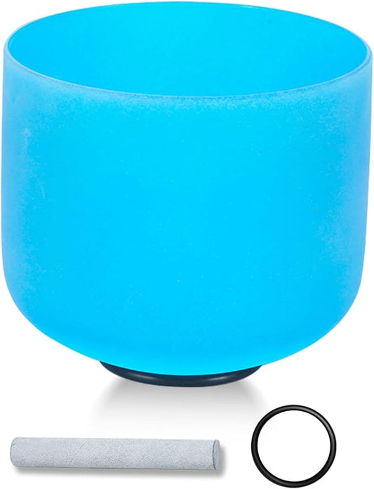 432HZ 8 Inchs Frosted Crystal Singing Bowl Set for Meditation Healing Yoga Chakra Quartz Crystal Sound Bowls with Heavy Duty Carry Case and Rubber Mallet,Suede Striker,O-rings