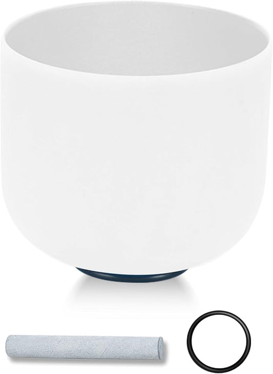 432HZ 8 Inchs Frosted Crystal Singing Bowl Set for Meditation Healing Yoga Chakra Quartz Crystal Sound Bowls with Heavy Duty Carry Case and Rubber Mallet,Suede Striker,O-rings