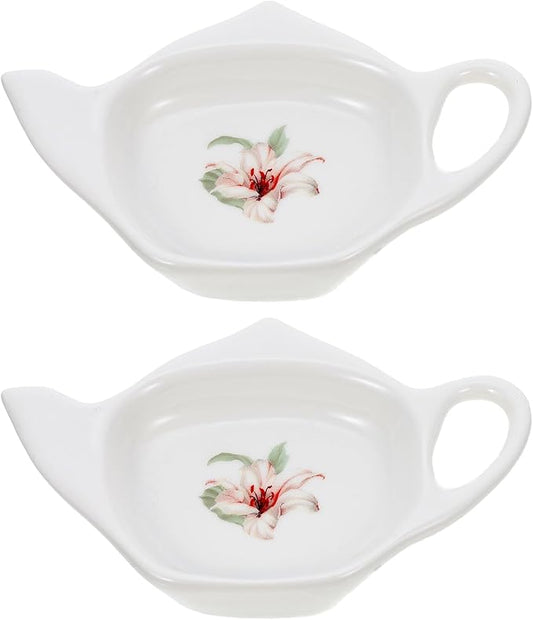 Ceramic Tea Bag Holder Tea Bag Coasters: 2Pack Teapot-Shaped Spoon Rests Tea Bag Storage Rack Classic Teabag Holder Saucer