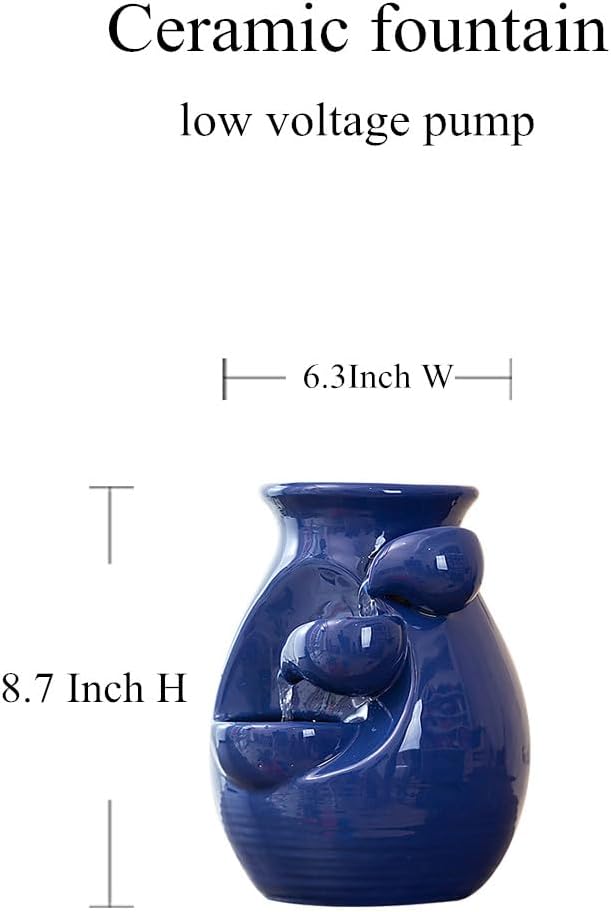 Ceramic Tabletop Desktop Fountain Water Feature Waterfall Home Indoor Decoration (Blue)