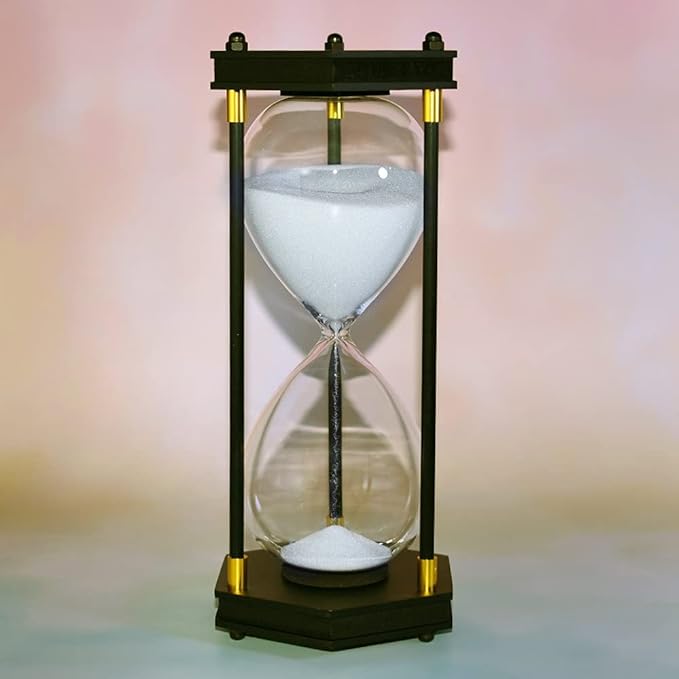 Large Hourglass Timer 60 Minute, Decorative Hexagon Frame Sandglass with White Sand