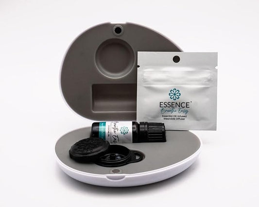 Essence Pearl Travel Case - Wearable Aromatherapy Kit with Nasal Diffuser Rings, Soaking Bay, and 5mL Essential Oil – Portable Wellness Gift Set for On?The?Go Self Care