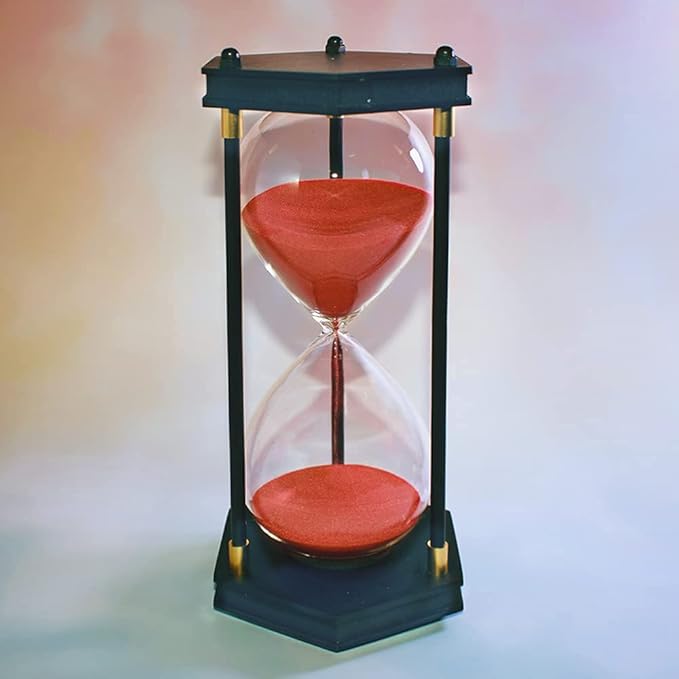 Large Hourglass Timer 60 Minute, Decorative Hexagon Frame Sandglass with Red Sand