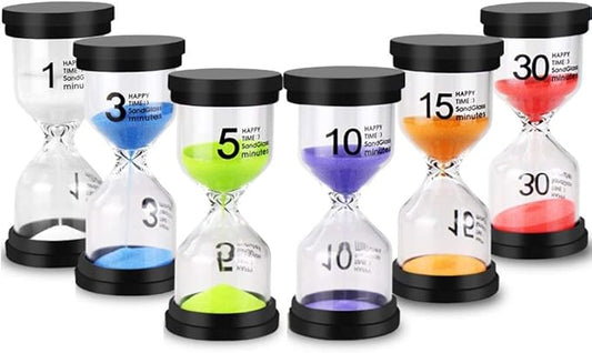 EMDMAK Sand Timer Colorful Hourglass Sandglass Timer 1 min/3 mins/5 mins/10 mins/15 mins/30 mins Sand Clock Timer for Games Classroom Home Office(Pack of 6)