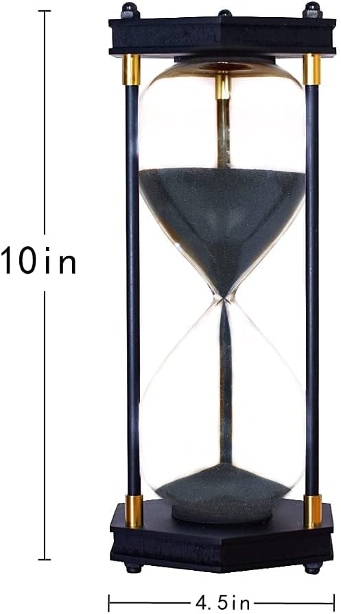 Large Hourglass Timer 60 Minute, Decorative Hexagon Frame Sandglass with Black Sand