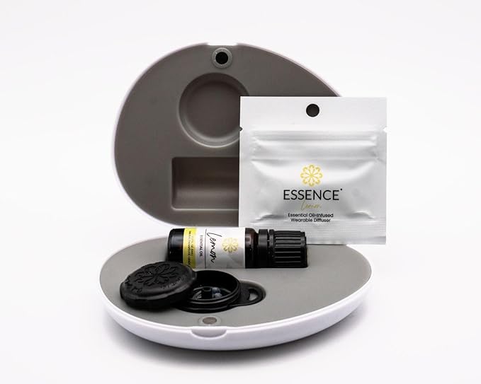 Essence Pearl Travel Case - Wearable Aromatherapy Kit with Nasal Diffuser Rings, Soaking Bay, and 5mL Essential Oil – Portable Wellness Gift Set for On?The?Go Self Care