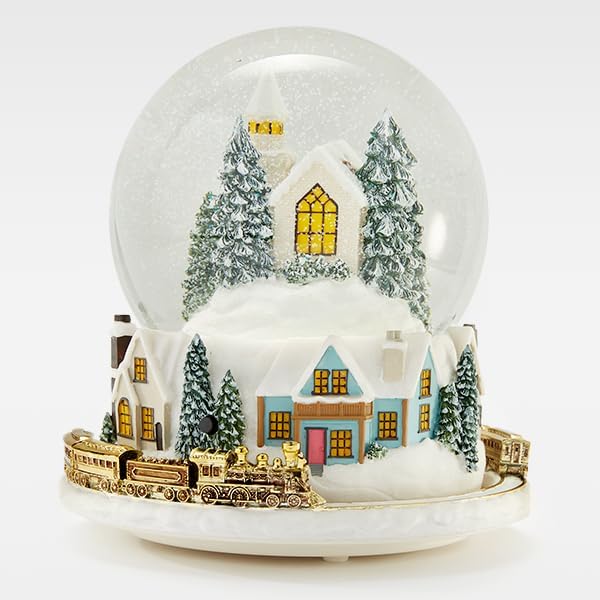 THINGS REMEMBERED Engraved Light Up Colorful Village Musical Snow Globe, Plays Joy to The World Music, Beautiful and Unique Christmas Decor(Free Customization)