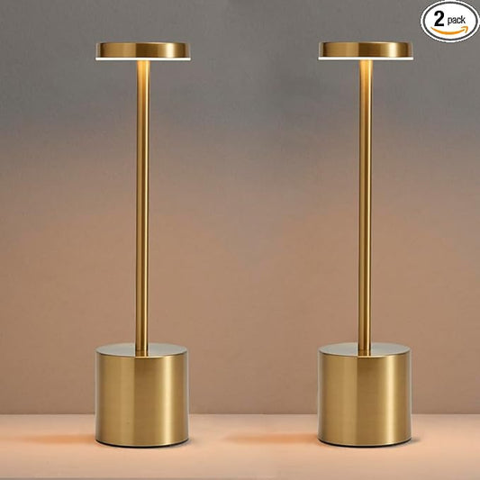 2 Pack LED Cordless Table Lamp, Portable 5000mAh Rechargeable Bedside Lamp, Touch Control Outdoor Table Lamps, 3 Color Dimmable Battery Operated Lamps for Bedroom//Restaurant/ Patio/ Outdoor - Gold